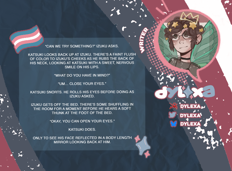 transbkdkbkzine's tweet photo. 🏳️‍⚧️ ˗ˏˋ CONTRIBUTOR PREVIEW!  ´ˎ˗ 🏳️‍⚧️

Our nsfw writer @Dylexa is here to give us a perfect combination of sweet and steamy!

Don't miss this fic in Glow, coming June 6th!🩵🩷🤍 https://t.co/u4esjpSOui