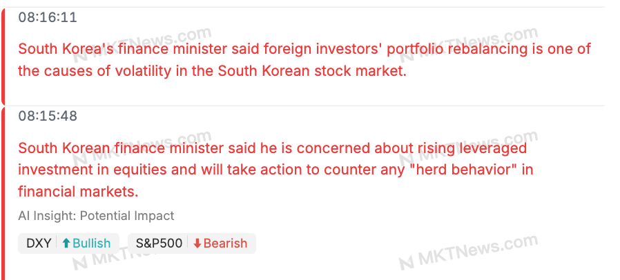 Sino_Market's tweet photo. 🇰🇷South Korean finance minister said he is concerned about rising leveraged investment in equities and will take action to counter any "herd behavior" in financial markets. 

Foreign investors' portfolio rebalancing is one of the causes of volatility in the South Korean stock market. 
(https://t.co/cKZcjLjBRu)