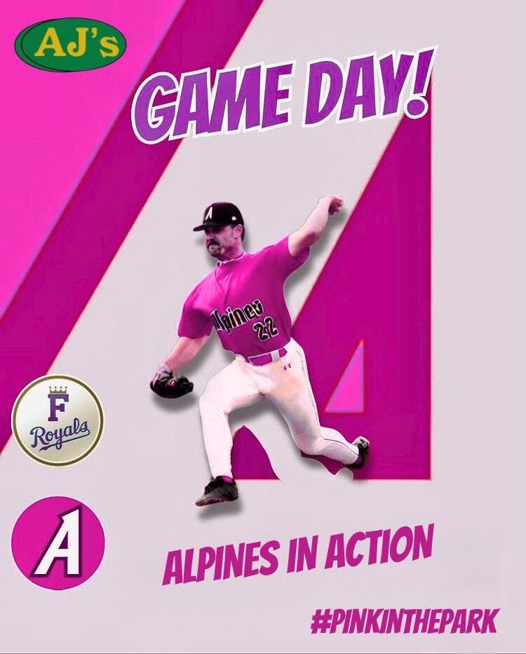 SJAlpines's tweet photo. #pinkinthepark Thursday night 600 pm Memorial Field @NBSBL1929 @SJAlpines @CMLBRoyals @CABCBaseball https://t.co/WcY66t4XCz