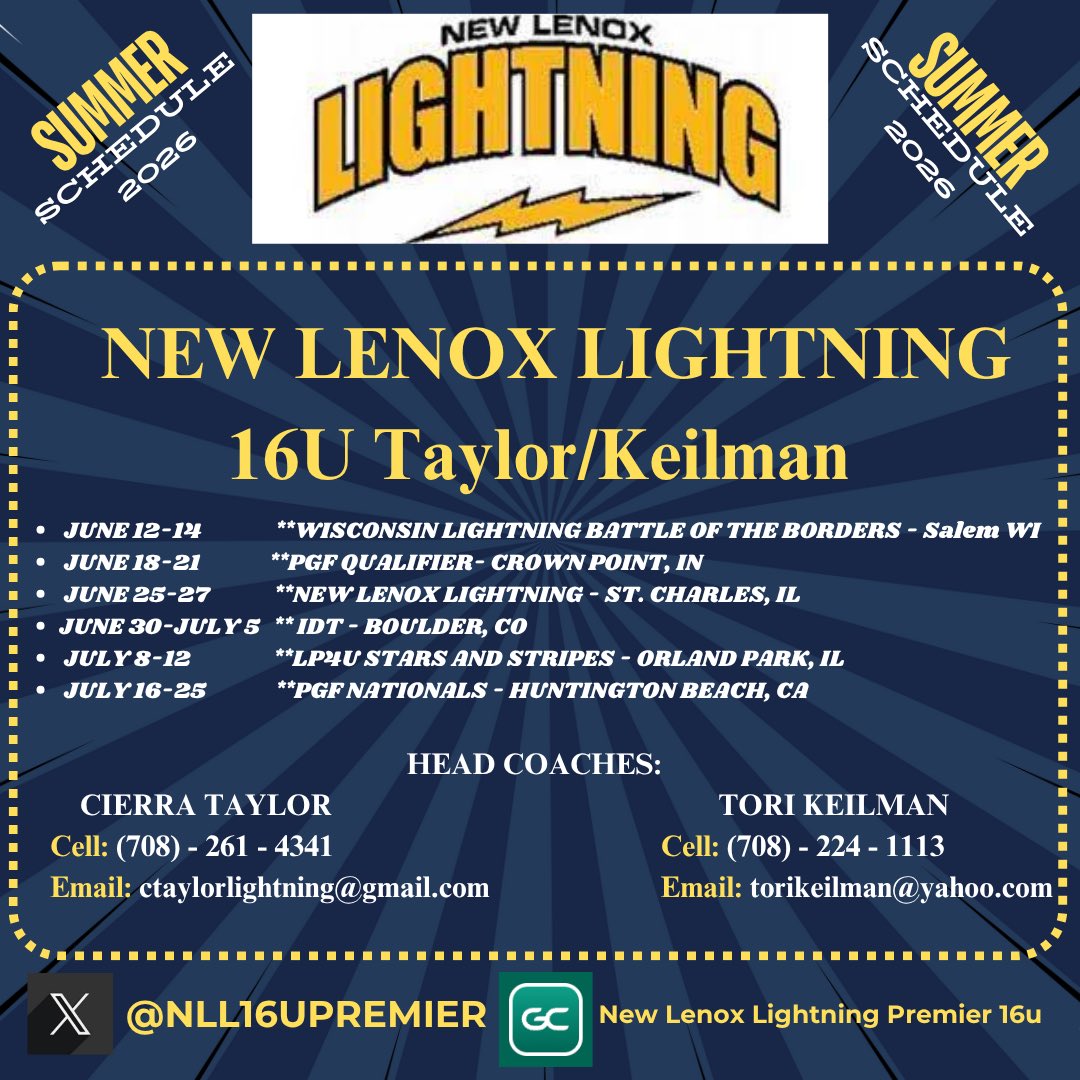 NLL16uPremier's tweet photo. Excited to get back on the field with this group!! Here is our schedule for the summer, come check us out⚡️💙 https://t.co/jLkT0Z3eKP