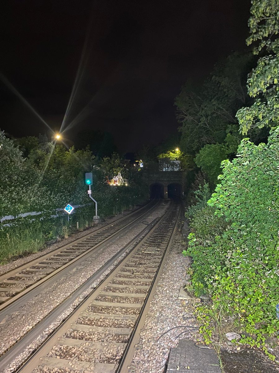 NetworkRailWssx's tweet photo. Update (3): Teams remain on site and are continuing to make good progress in removing water from the track. 

Photo below showing the latest from site. 

Following the progress made during this evening, we anticipate being in a position to safely re-open the line this morning, Thursday 4 June, with passenger services expected to resume as normal between Shepperton and Fulwell, following the completion of the necessary safety checks.

We would like to apologise to passengers for the disruption experienced since Tuesday 2 June. 

We will continue to monitor the situation closely and are working hard to ensure this does not happen again.