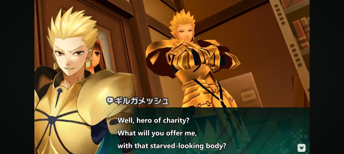 divineculler's tweet photo. @jumyouboshi Oh.. I remember that scene 🤧

Context is they want Gilgamesh to retreat in peace after barging into a room

The fact that this is their first meeting too https://t.co/zVhgaiYU3K