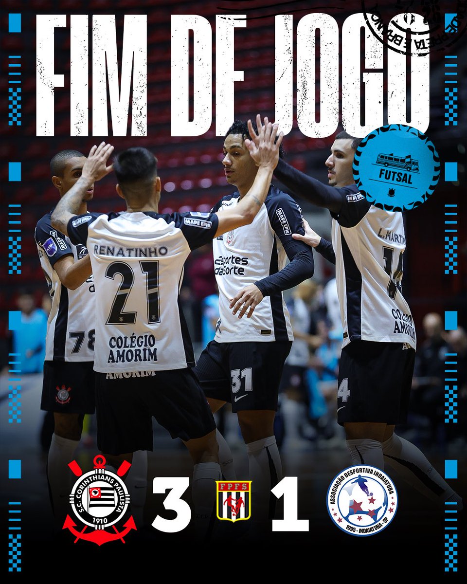 corinthiansftsl's tweet photo. VITÓRIA DO TIMÃO! 🏴🏳️

Em casa, o #CorinthiansFutsal garante mais três pontos no Campeonato Paulista!

Corinthians 3 🆚 1 AD Indaiatuba

⚽️⚽️ Maicon
⚽️ Paiva

#VaiCorinthians https://t.co/u05jIATXJ9