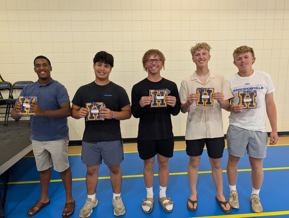 HHSRaiderBall's tweet photo. First time Varsity letter winners (first varsity sport) - Yasir Abdulkadir, Kevin Alvarado, Peyton Olson, Cooper Pagel, &amp; Jake Sinclair https://t.co/9ULtXPn0Hd