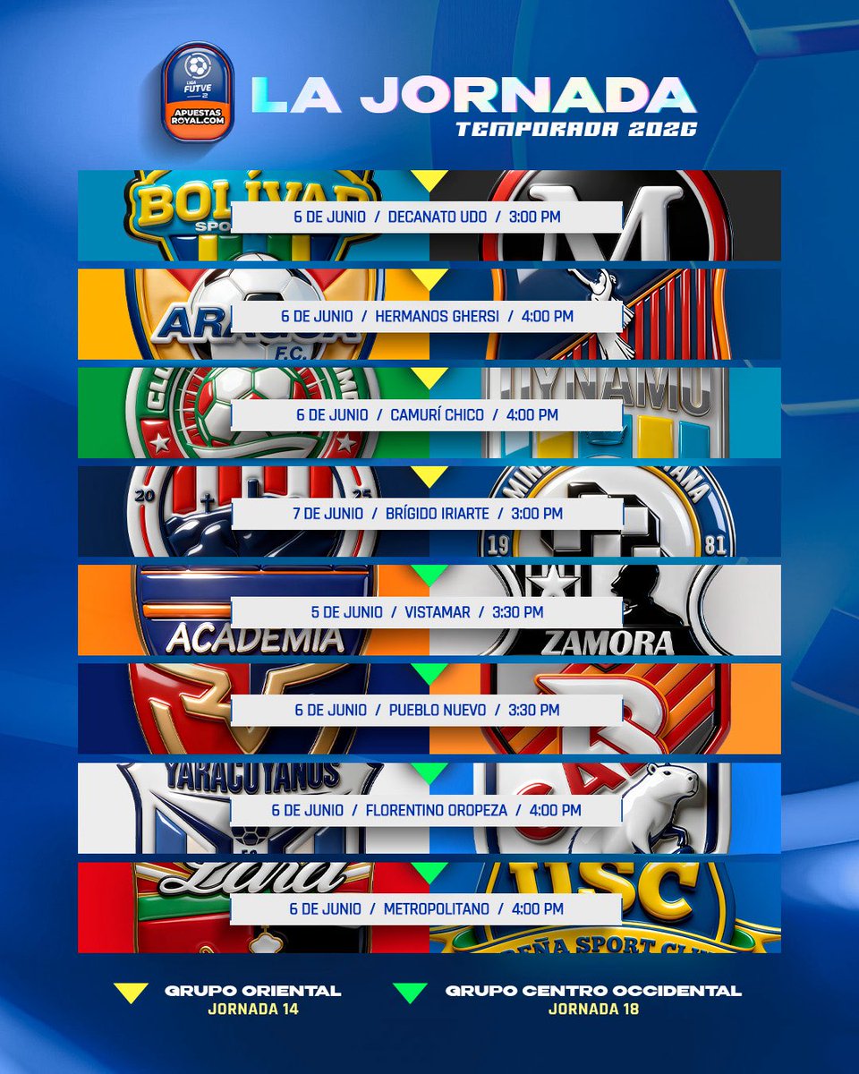 LigaFUTVE2's tweet photo. 🔥 • Así se jugará el cierre de Segunda Vuelta en la @LigaFUTVE2 

🕺🏻 • Arma tus planes y no te pierdas ningún partido este fin de semana

#LigaFUTVE2ApuestasRoyal https://t.co/BkPk6jnOoo