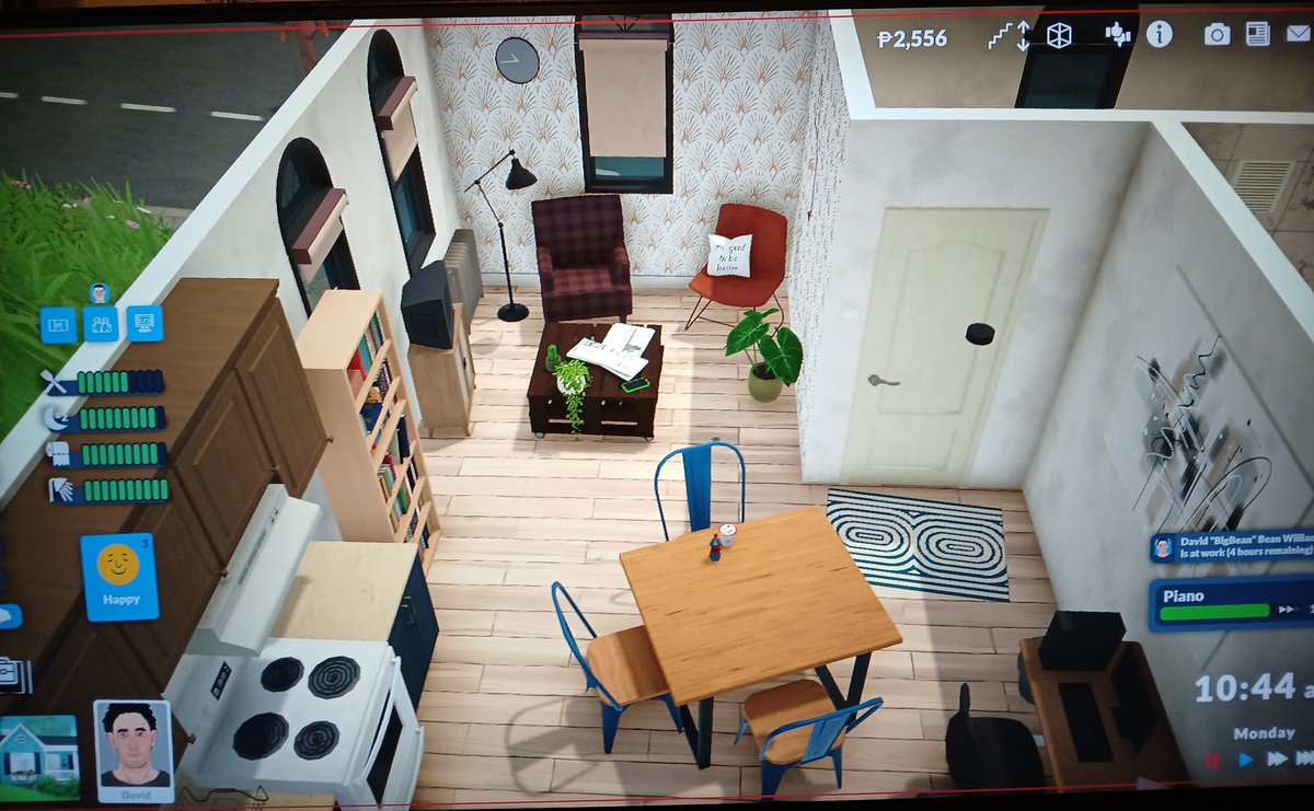 Lightsims8's tweet photo. Paralives Bean house by LS8, recolored cheapest apartment a bit, didn't change much. Should show up on workshop soon. Blue towel with advanced tool didn't stay, & just added a desk not in the upload. Colors almost accurate( took with phone). #paralives #paralivesbuild #lightsims8 https://t.co/FMWFjRZj94