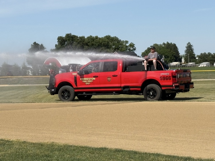 Forrestville221's tweet photo. Shout out to Forreston Fire Department for watering the baseball field for the sectionals today! The field looks great and so does some of Forreston's finest! https://t.co/W4YXyHrb2A