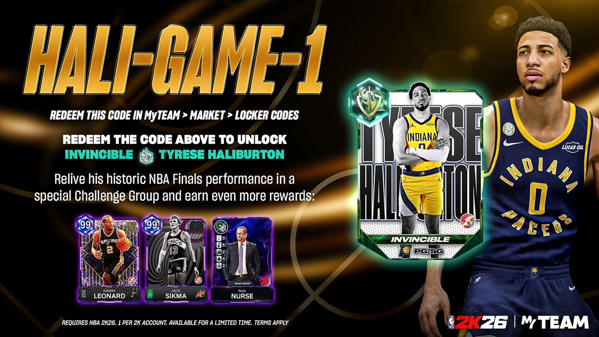 UncisFifty's tweet photo. π¨ Thereβs a free locker code for Tyrese Haliburton in NBA 2K26 MyTeam right now.
Hereβs how to redeem it and what youβre getting.
Did you already grab him? Be honest in the comments π
#NBA2K26 #MyTeam #LockerCode #TyreseHaliburton #FreeReward https://t.co/hgYv3alf7o