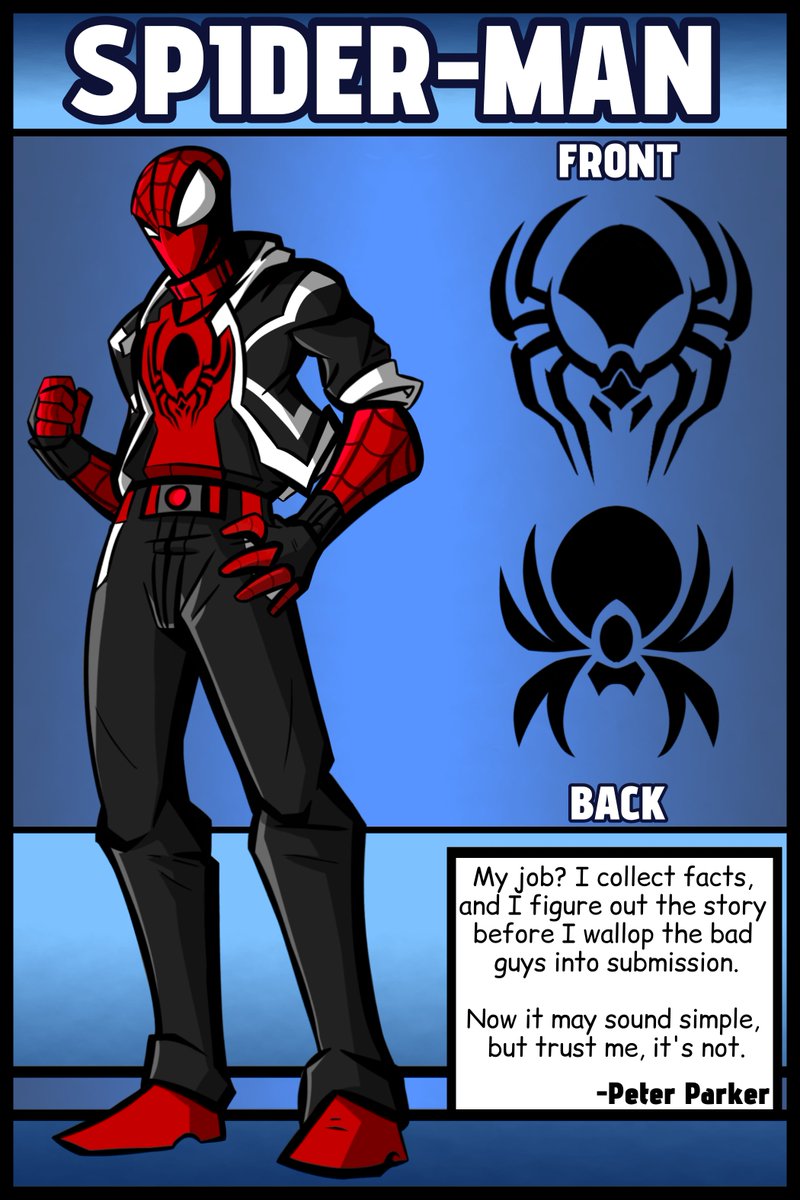 HawkHunter230's tweet photo. -THE SPIDER-

Redesign for The Spider-Man of Earth-23147 with some recolors as well. (Wanted to keep the yellow lenses but I felt like they clashed with his jacket...)

#Spiderman #Marvel #FanArt https://t.co/nh6zIWPg7u
