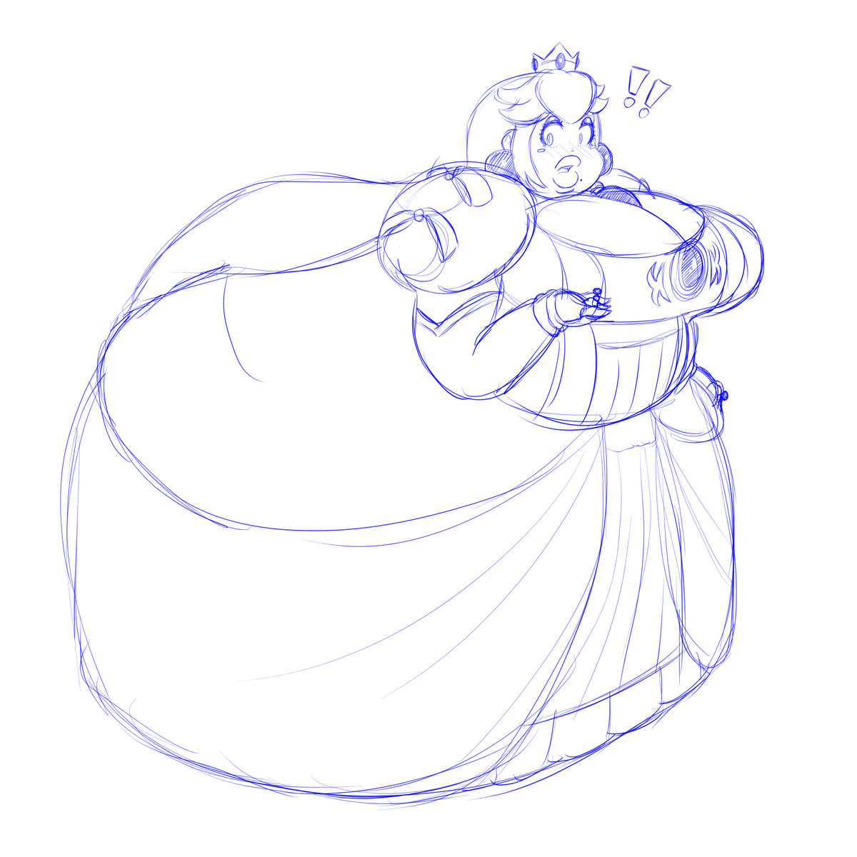 Unknown_Rez's tweet photo. Here's another Queen Peach sketch. This might be the final version. Tried to not make her too busty and shrunk her down a bit.

Thinking she would be about 3/4's the size of Queen Daisy. All that Peach might see is Daisy's giant chest in front of her if they're both standing.🙂 https://t.co/fMNdTubrM4