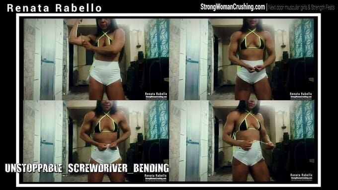 CrushingWoman's tweet photo. Prepare to be amazed 💥 Renata Rabello unleashes insane muscle power, crushing a screwdriver with total control and sheer strength. Watch her sculpted physique in action: https://t.co/EwgbLCDClw #StrongWoman #MusclePower #FeatsOfStrength https://t.co/Lvh4f3rh8A