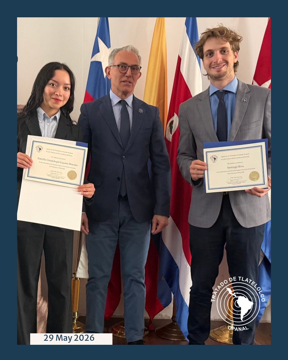 OPANAL's tweet photo. Last week, we bid farewell to Santiago and Estrella as they concluded their internships at the Secretariat . They contributed to our work with dedication, professionalism, and enthusiasm. We are grateful 🙏🏽for their valuable support and wish them every success 💫. https://t.co/AOBOlHkv52