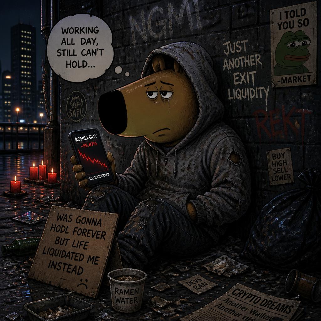 HomelessSol_'s tweet photo. $chillguy drowning in his sorrows since everyone dumped on him https://t.co/8sHavWBEAX