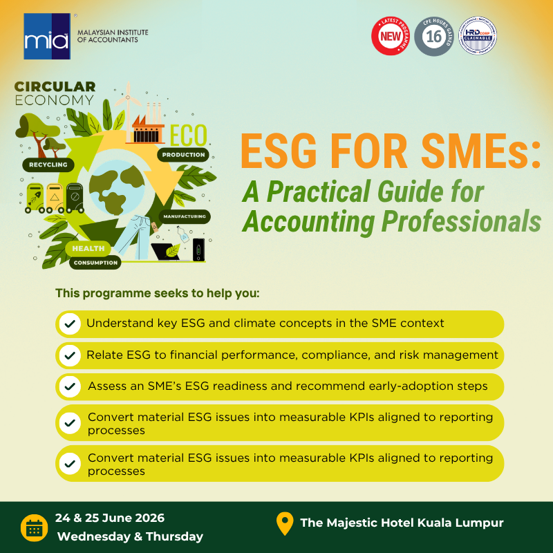 miaconnect1967's tweet photo. ESG for SMEs: A Practical Guide for Accounting Professionals

To register >> https://t.co/fl1DVY3Y6g
To download brochure >> https://t.co/r65spJkcdI https://t.co/wgUnQ4gq7Y