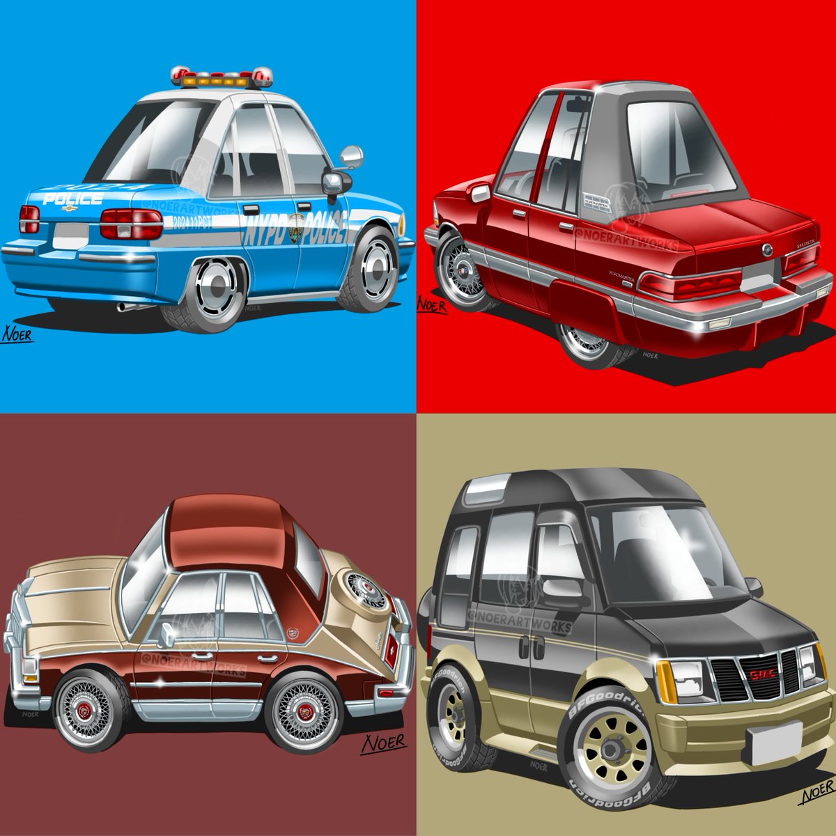 Itsnoerartworks's tweet photo. General Motors 
Chevrolet Caprice, Buick Roadmaster, Cadillac Seville, GMC Safari https://t.co/KaVCSVYRQH