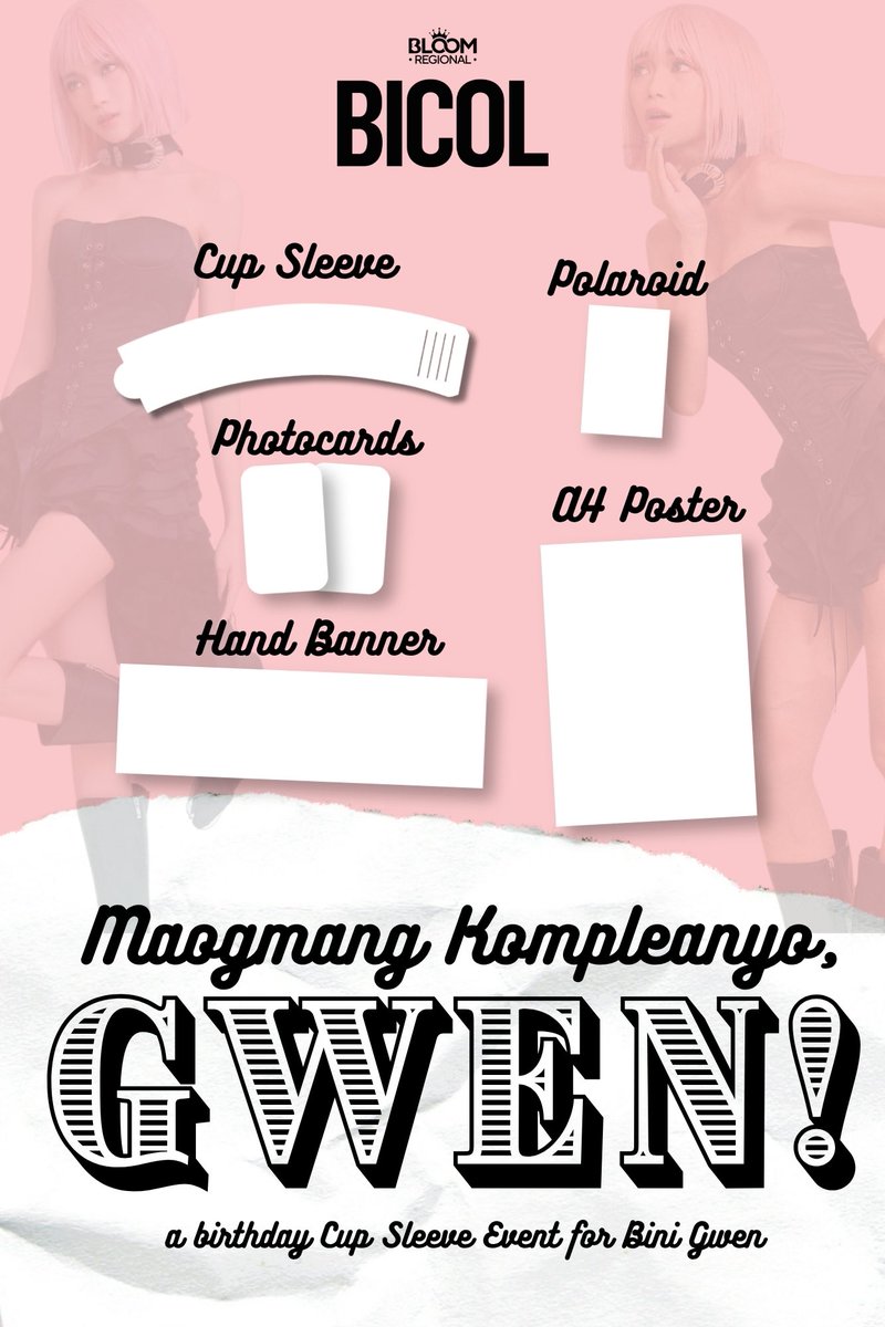 TEAMBLOOM_BICOL's tweet photo. BICL♾️MS, Team Bloom Bicol invites you to celebrate with us the birthday of our very own Bicolana gem, BINI Gwen! 🧡

Maogmang Kompleanyo, Gwen! — a special birthday cup sleeve event dedicated to our beloved Gwen. 

Register, ano tara?

https://t.co/9wbjU1uOc0

#BINI #BINI_Gwen #MaogmangKompleanyoGwen