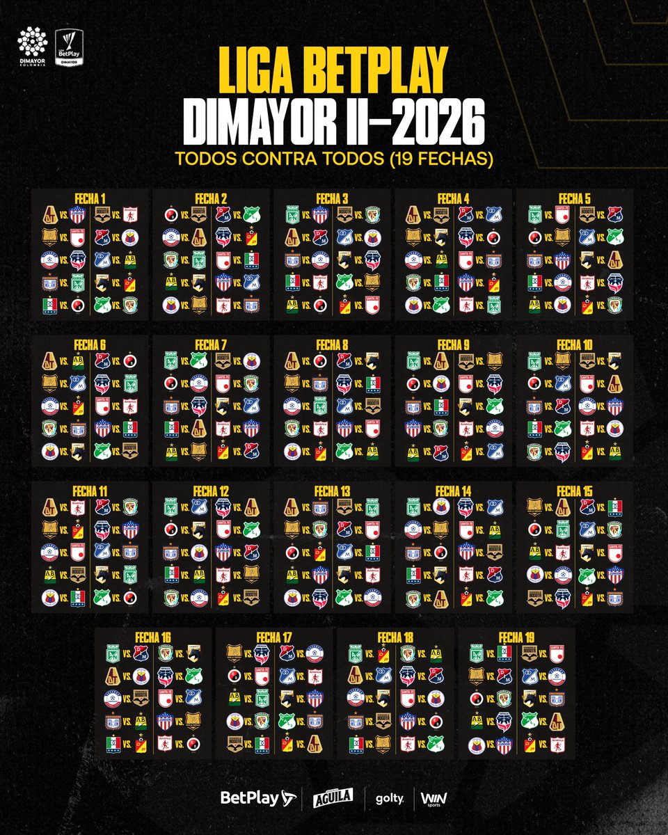 ToqueSports's tweet photo. 🗓️🏆 DIMAYOR HACE OFICIAL EL FIXTURE DE LA LIGA BETPLAY 2026-ll. https://t.co/WKCSnHUx6m