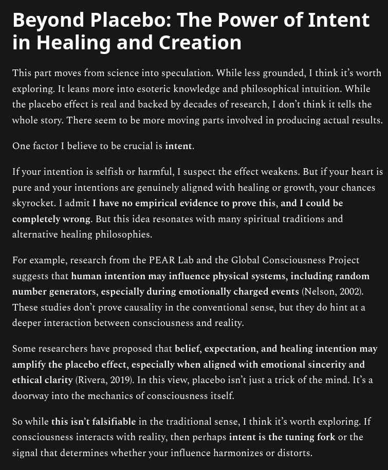 KodinglsFun's tweet photo. @realvijayk What happens when we collectively direct our placebo effect toward a shared goal?

Can it be amplified when a group focuses on the same outcome?

What’s the epistemic boundary between placebo &amp; manifestation?

Can coordinated placebo belief act as a form of social technology? 🤯 https://t.co/NWP4Mf8weW