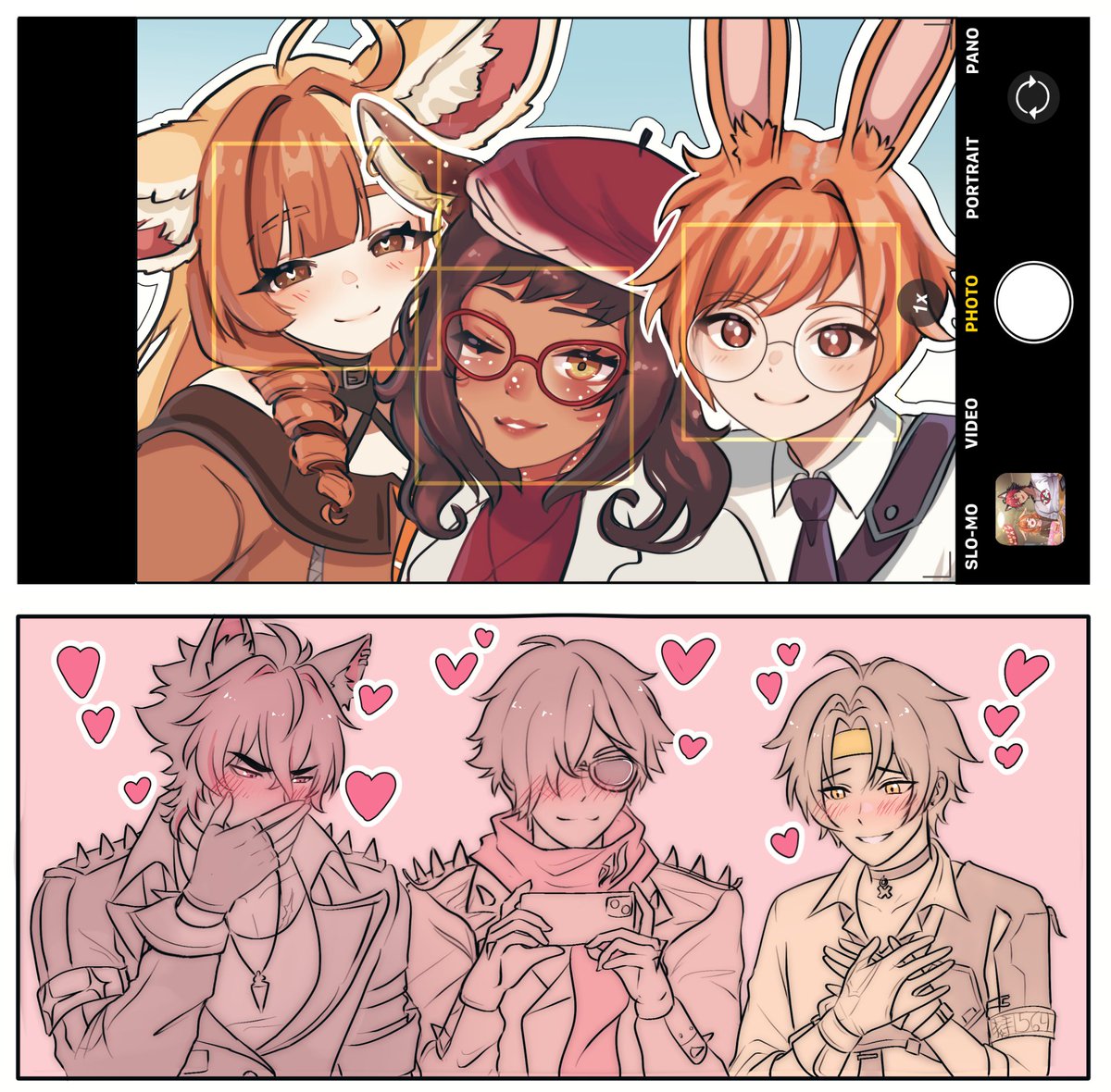 AkaEmby's tweet photo. "Can you guys take this pic for us, please?"
"Y-yeah, of course."

@Estellighter @harumasasbunny 
#zzzoc #zzzero https://t.co/aYO95MJcqV