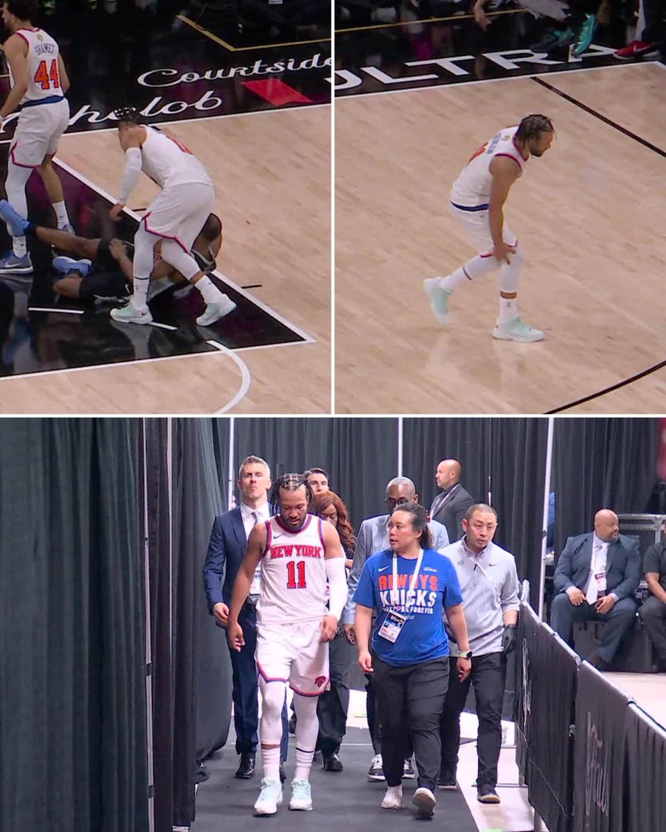 BleacherReport's tweet photo. Jalen Brunson has left to the locker room after an apparent leg injury in the 1st quarter...

Oh no. https://t.co/mkD7uIbmDu