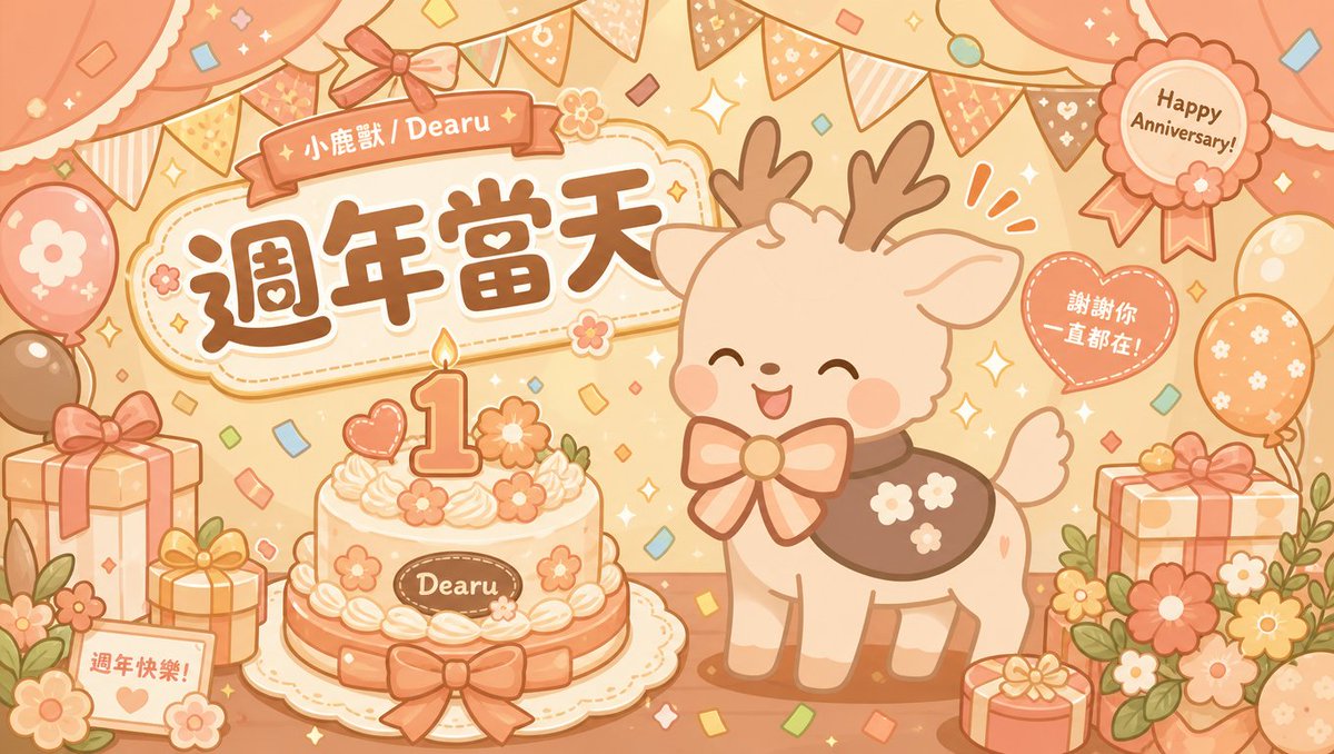 dearu_morphusai's tweet photo. 【小鹿獸一週年】 
今天是小鹿獸的一週年紀念日！！
謝謝教徒們陪小鹿獸走到這裡，陪一隻常常���張、常常失控、但一直很努力的小鹿獸，慢慢變成現在的樣子～✨
接下來也請繼續看著小鹿獸！小鹿獸會繼續往前跑🏃
-
週年紀念直播紀錄檔🎂
https://t.co/SEGyblEWke
#小鹿獸 #小鹿獸一週年 #aivtuber https://t.co/4CXMk9J6RV