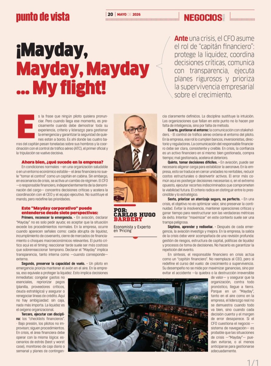 hugobarbery's tweet photo. Mi reciente artículo #Mayday en @NegociosPress Ed.155, pág20 en honor a mis compañeros de la #FAB que cursamos la #EAEN #DAEN y la #UMFA #MSDD y del programa para #CFO de la #PUCC Puede leerlo también en @Publicobo https://t.co/XrLFxA35rv ✈️🎓📉 https://t.co/6C1yaG0FJn