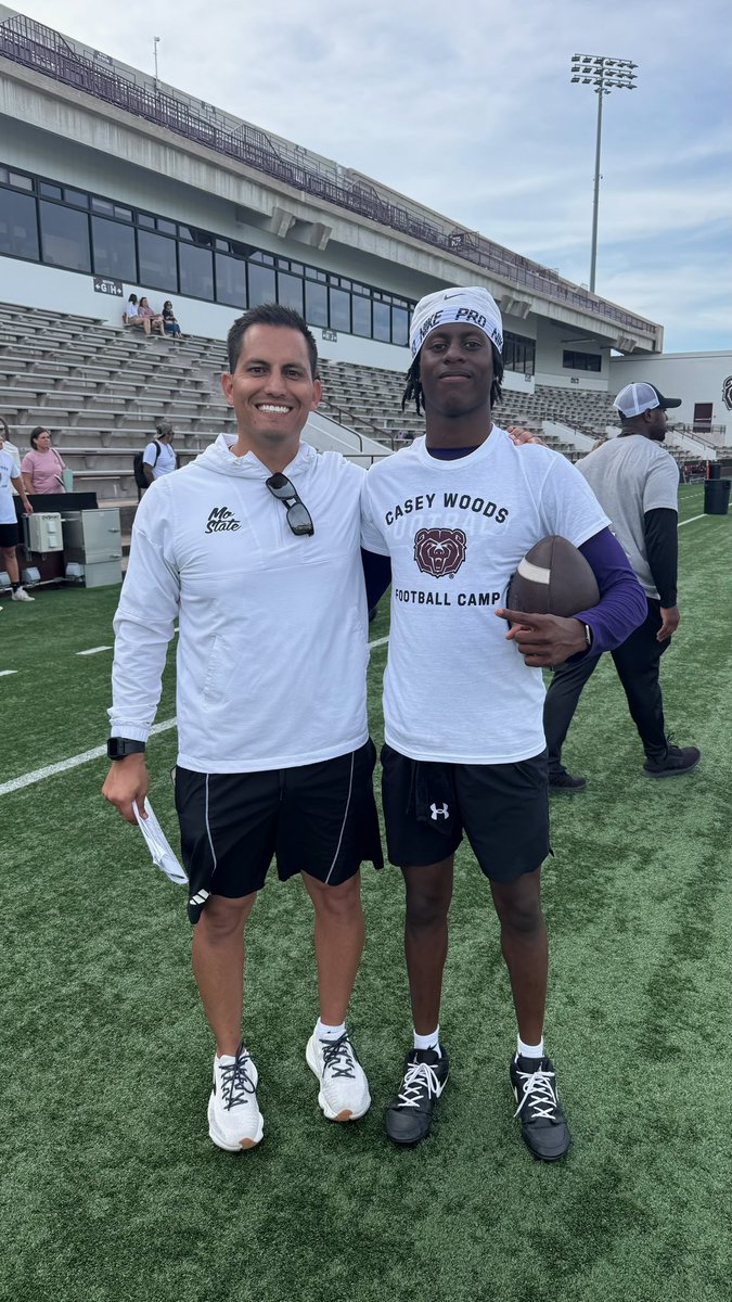 daylenharv's tweet photo. Had a great time at @MoStateFootball camp today! Hoping to build on  connections and keep growing🐻! @CoachCala @CoachReidPotts @CoachCaseyWoods @ScottPingel10 @CBCFootball @JPRockMO @coachnellyy @Elite11 @PrepRedzoneMO @sixstarfootball https://t.co/ncmxaKQP6Y