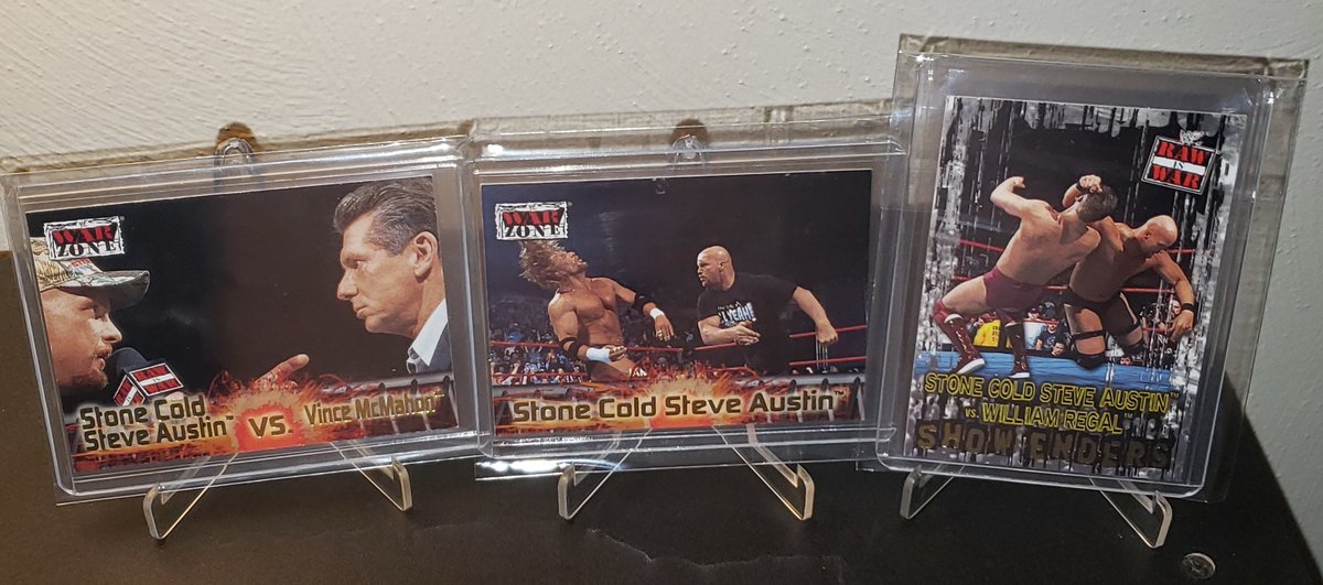 SWF_YouTube's tweet photo. I'm opening a can of whoop-ass this #wrestlingcardwednesday !
I present to you my 2001 Fleer WWF RAW Is WAR 'Stone Cold' Steve Austin cards:

- War Zone 71 &amp; 77 
- Show Enders 86, 87, 88, 90 &amp; 91
- TLC 9 of 15

#wrestlingtradingcards
#wrestlingcards https://t.co/pkeNzXMRGj