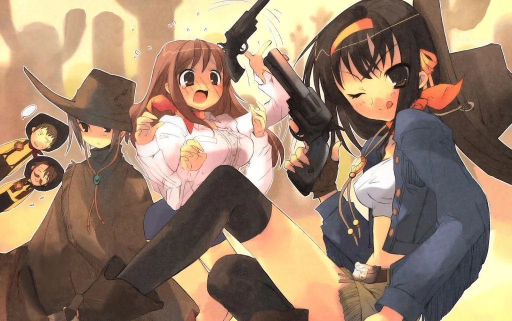 SOSDanBR's tweet photo. 🚨🚨 [Light Novel] O Teatro de Suzumiya Haruhi ato.3 – World Trip

O velho Velho Oeste agora é palco de uma disputa entre fazendeiros e rancheiros, e o trio de cowgirls da brigada SOS e os dois delegados se unem em um duelo onde o primeiro a atirar vence.

https://t.co/FD2ijTNMPl https://t.co/WPWQkSZKPt