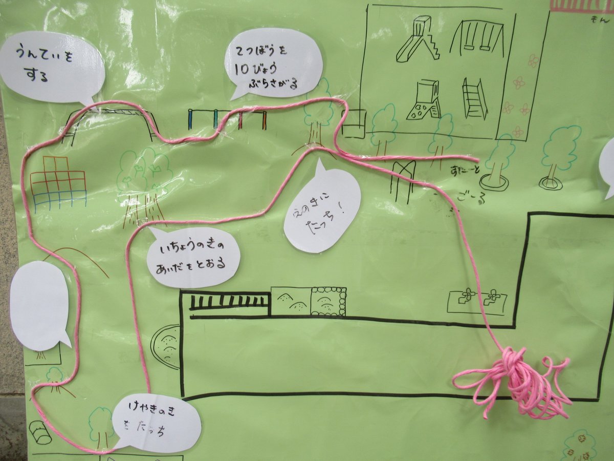 bun_k_sendagi's tweet photo. 園庭を使った、”千駄木クロスカントリー”
年長組の子どもたちがコースを考えています。
今日は、固定遊具や木の間を通りながら、途中でエノキやケヤキの木にタッチ！するコースです。 https://t.co/3aOekW1AjZ
