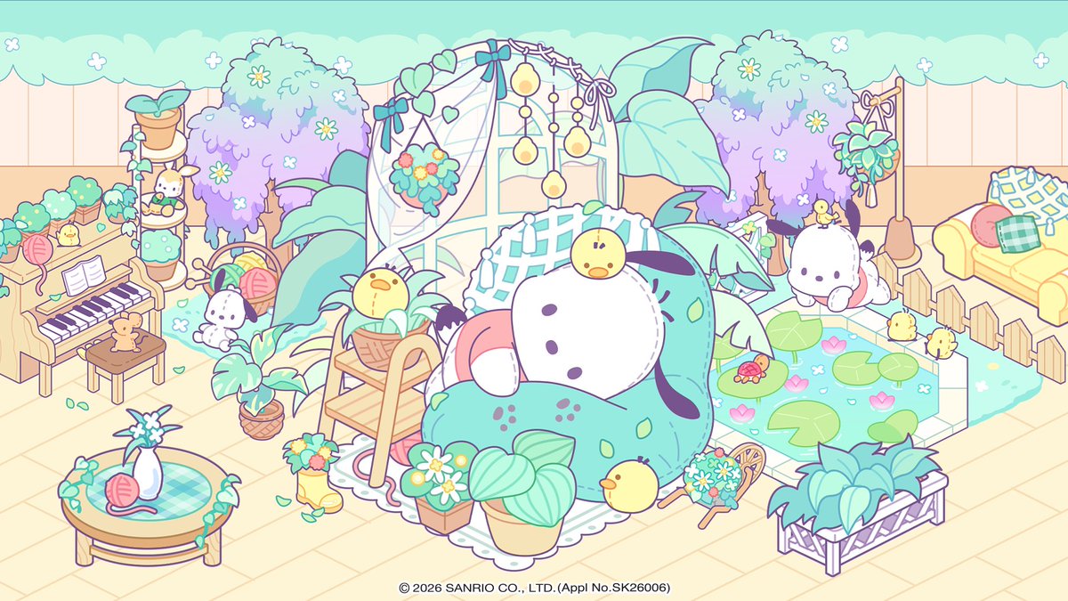 hellokittymdsjp's tweet photo. 🌱ポチャッコと過ごす緑いっぱいのひととき🌱

みずみずしい植物とやさしい陽だまりに包まれた空間で、
ポチャッコがのんびり過ごしています☀️✨

忙しい毎日を少しだけ忘れて、
緑あふれるお庭でほっとひと休みしませんか？💚

ショッピングタウンをポチャッコの
プランテリアテーマで飾って、
あなただけの癒し空間を作ってみましょう！