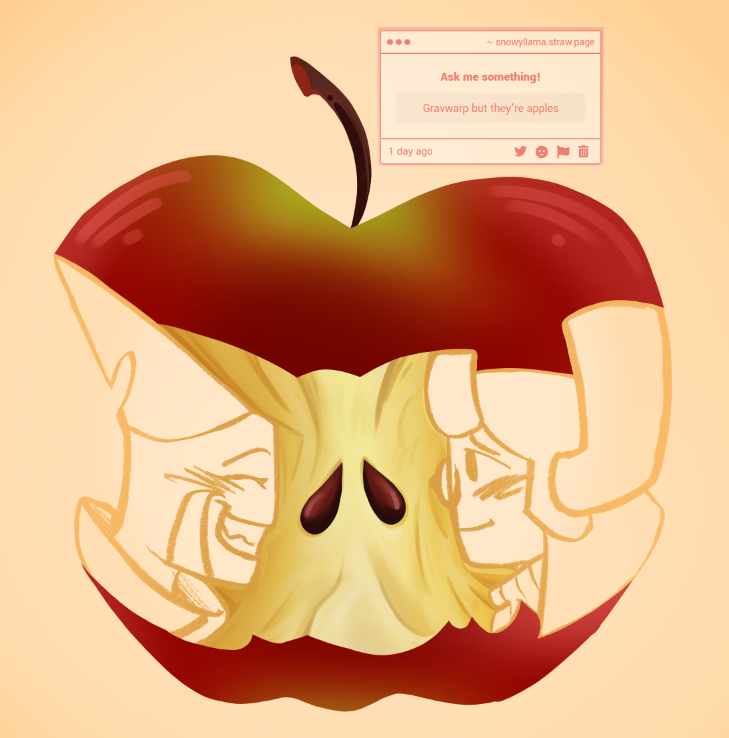 Snowyllama1's tweet photo. gravwarp but theyre that one apple core trend from almost a year ago https://t.co/qXAt4jrup5
