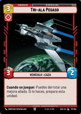 HauseCard's tweet photo. Spoilers de Star Wars Unlimited Ashes of the Empire set 8.

🟥 Tri-Ala pegaso 
🟥 Andador Explorador imponente 
🟥 Jefe tribal Wookiee
🟥 Bombarderos pesados fortaleza estelar

#SWU #StarWars #StarWarsUnlimited https://t.co/vE81TmDpV8