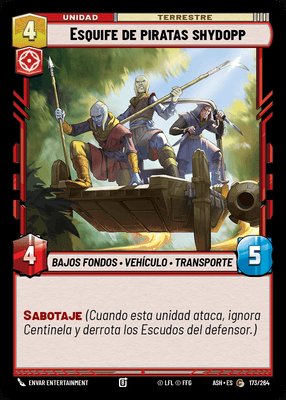 HauseCard's tweet photo. Spoilers de Star Wars Unlimited Ashes of the Empire set 8.

🟥 Esquife de piratas shydopp
🟥 Caza de Onix 
🟥 Araña nudosa blanca de los hielos 
🟥 Bokken   

#SWU #StarWars #StarWarsUnlimited https://t.co/fyyJeXxn2X