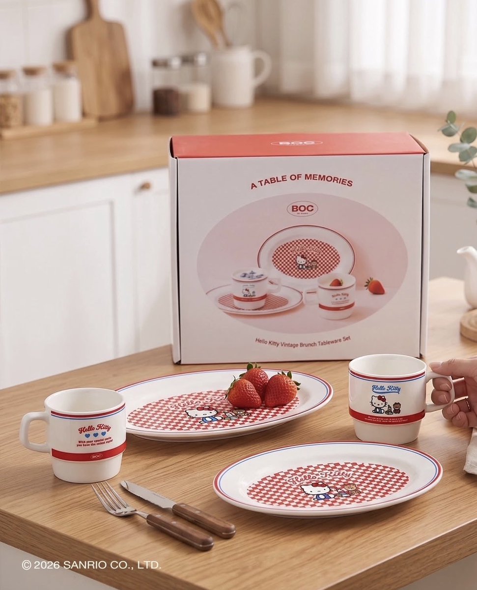 新品⭐︎韓国バージョン⭐︎キティ 韓国サンリオ】レトロなチェック柄が可愛いハローキティのブランチ食器