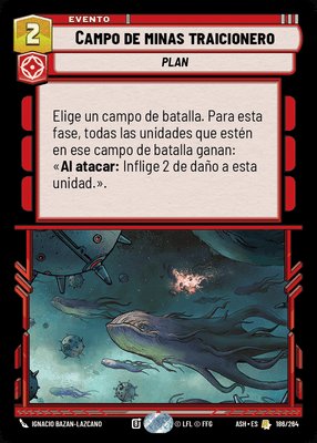 HauseCard's tweet photo. Spoilers de Star Wars Unlimited Ashes of the Empire set 8.

🟥 Presta atención 
🟥 Campo de minas traicionero 
🟥 Intimidación 
🟥 Ambición desmedida 

#SWU #StarWars #StarWarsUnlimited https://t.co/LPpWmtZpIk