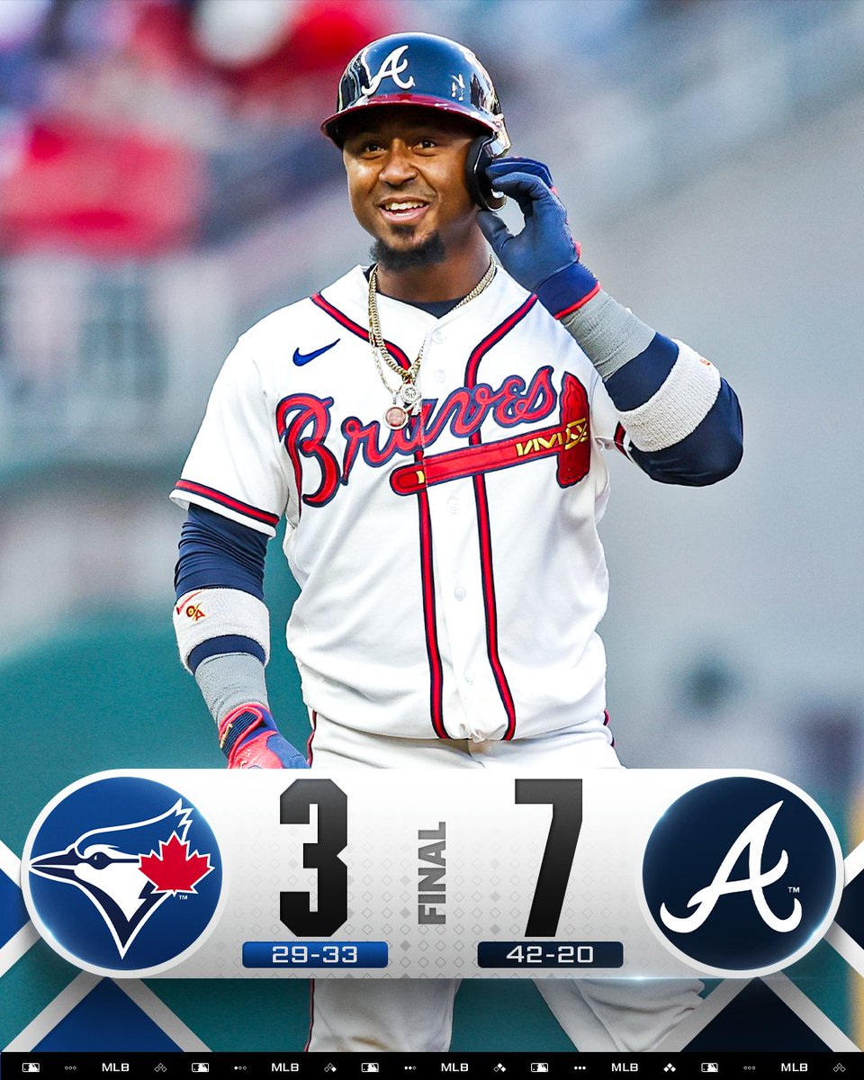 MLB's tweet photo. Ozzie Albies drives in 3 as the @Braves cruise to another W! https://t.co/PbtaP6Cz2G