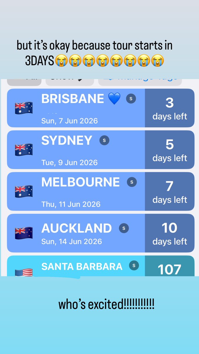 freyaskyetr's tweet photo. Freya Skye via IG Story!

— "but it's okay because tour starts in 3DAYS 😭😭😭😭😭😭😭😭 who's excited!!!!!!!!!" https://t.co/IzQjgv2La7
