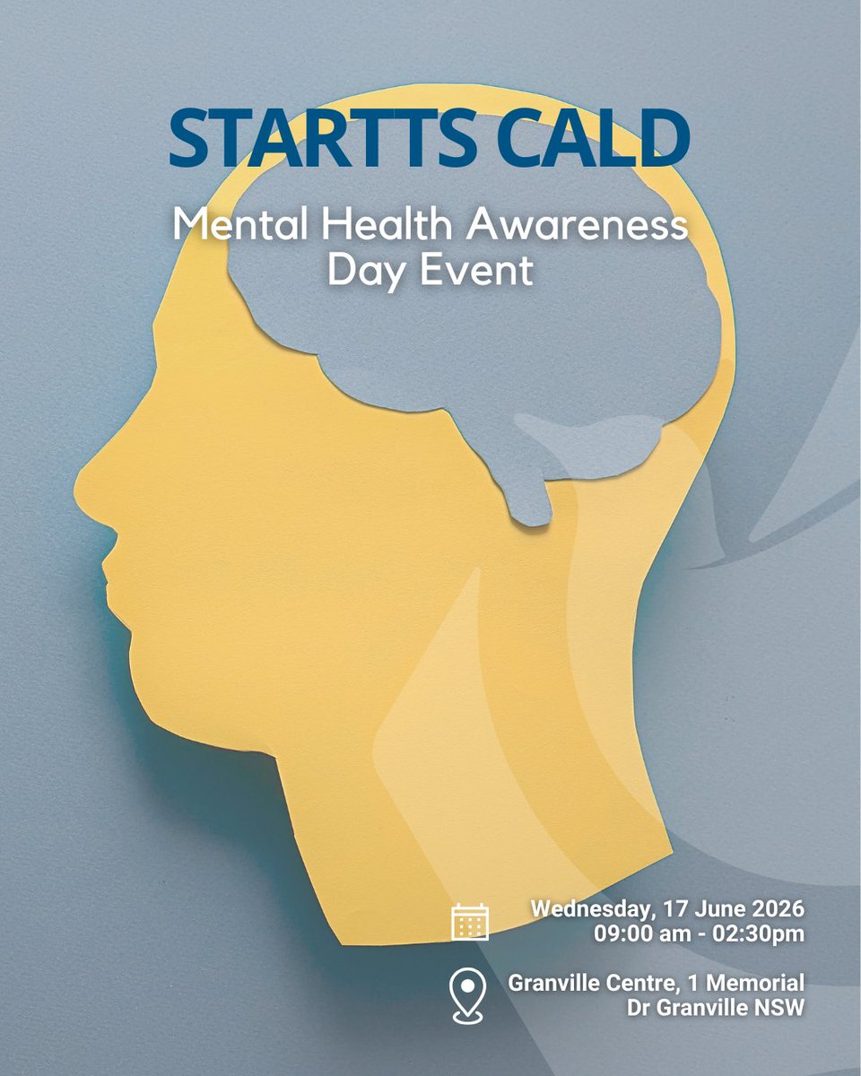 STARTTSNSW's tweet photo. Join us for the STARTTS CALD Mental Health Awareness Day Event 🧠

📅 17 June 2026
⏰ 9:00am–2:30pm
📍 Granville Centre, Granville NSW

A day of learning, discussion and connection focused on mental wellbeing in multicultural communities.

#MentalHealthAwareness #RefugeeWeek https://t.co/ScOlt6js6A