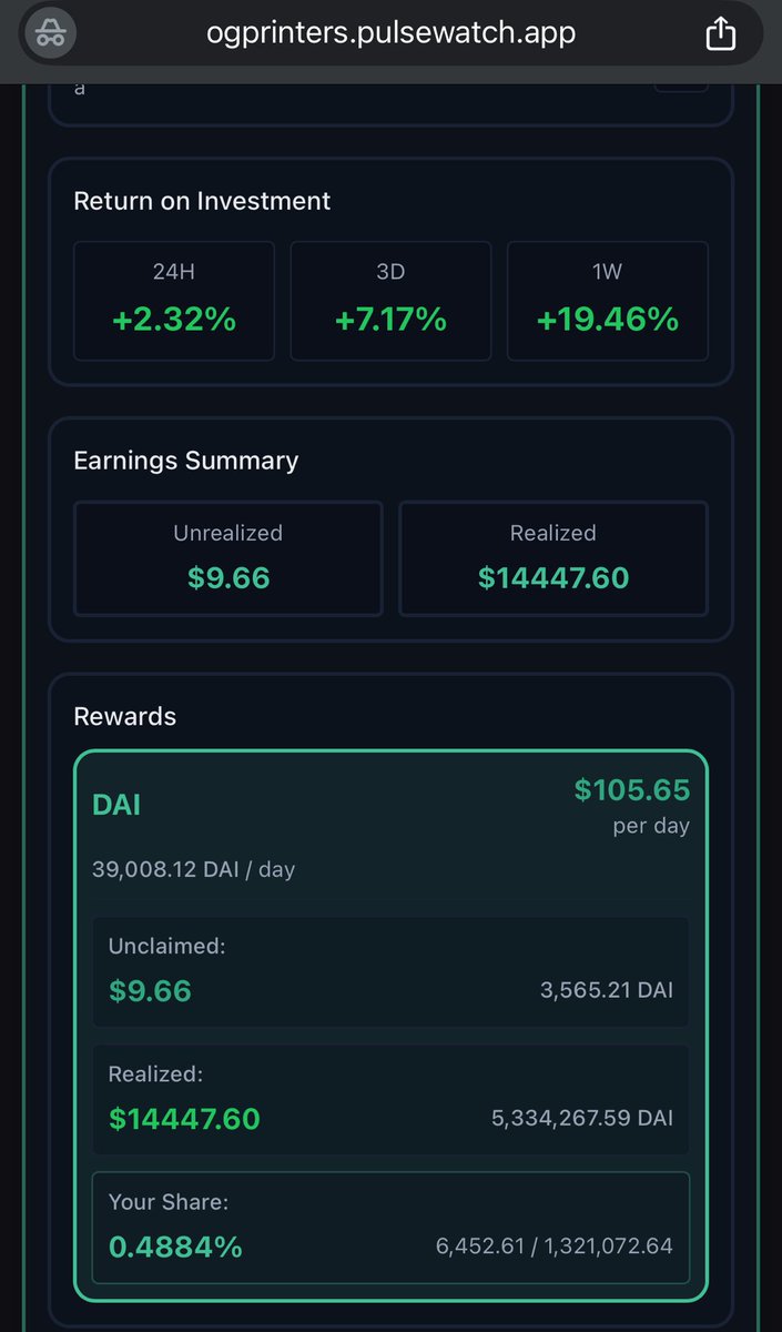 ALPHA_WOLF_WGPP's tweet photo. 🖨️ WGPP is Printing currently 2.32% on your daily Investment paid in the Pumping „Future Stablecoin $pDAI“ 🔥

Let’s look at a real example picked from the Wallet Holders 👀

👤 Wallet holding: 6,452 WGPP
💰 Current value: ~$4,868
🟢 $106.84 $pDAI earned in the last 24 hours

⬇️ https://t.co/OuAtA1g8WJ