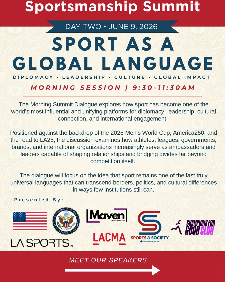 therealknelson's tweet photo. What an incredible opportunity to be part of the inaugural Sportsmanship Summit June 8-9 at the Rose Bowl Stadium! 🏟️ 

The Summit brings together leaders from sport, business, education, media, and diplomacy. Thanks to the Rose Bowl Institute for the invite out!

Register now to join us: https://t.co/5CZmrFNSgP