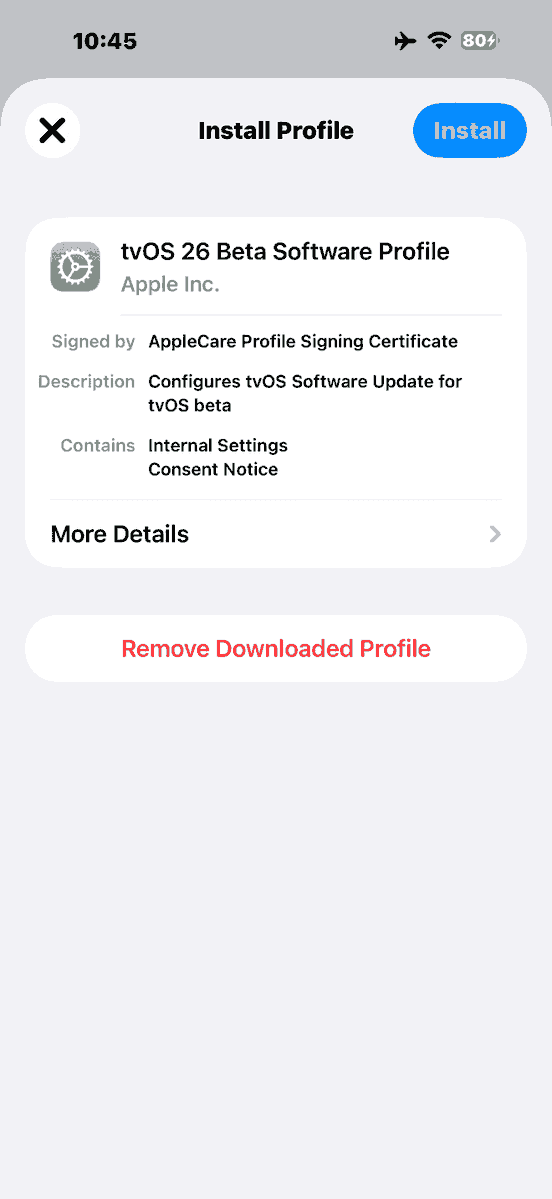 ichitaso's tweet photo. I've uploaded Apple's new signed tvOS 26 beta profile. You can install it from the top page of my repository:
https://t.co/jcz8BxAQFY

No restart is required after installation
Thanks @MasterMike88 sharering https://t.co/C0Th2GZtBp