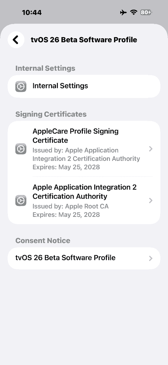 ichitaso's tweet photo. I've uploaded Apple's new signed tvOS 26 beta profile. You can install it from the top page of my repository:
https://t.co/jcz8BxAQFY

No restart is required after installation
Thanks @MasterMike88 sharering https://t.co/C0Th2GZtBp