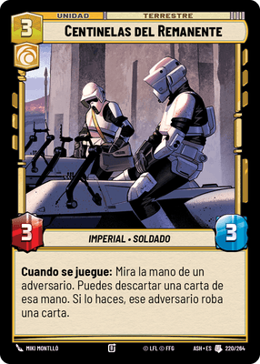 HauseCard's tweet photo. Spoilers de Star Wars Unlimited Ashes of the Empire set 8.

🟨 Oficial amnistiado 
🟨 Explorador Mandaloriano 
🟨 Qi'ra
🟨 Centinales del Remanante 

#SWU #StarWars #StarWarsUnlimited https://t.co/z8K4VnHbsi