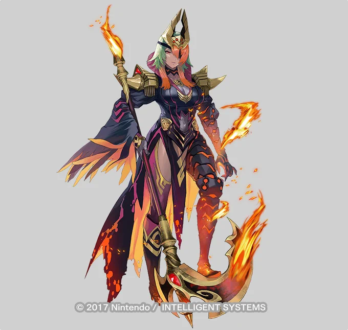 ファイアーエムブレムヒーローズにて救世英雄 「炎宿す王女 レーギャルン」のデザインとイラスト担当させていただきました。