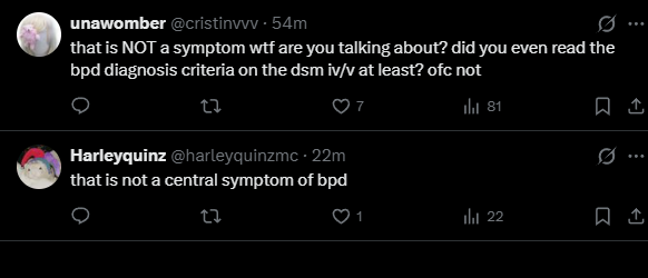 NAJohnson's tweet photo. @zunzetrider what do you think "frantic efforts to avoid real or imagined abandonment" and "Transient, stress-related paranoid ideation or severe dissociative symptoms" manifests as, in daily life? https://t.co/LCtW09ZrWX