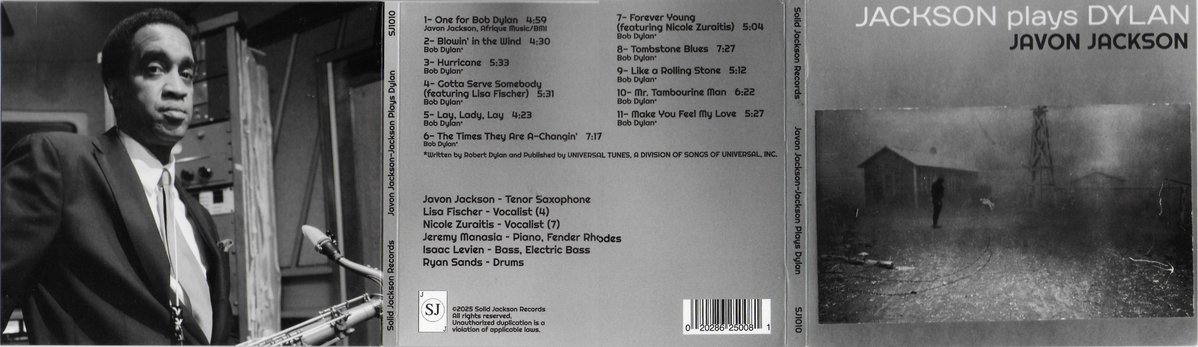 AlanHFraser's tweet photo. Javon Jackson - "Jackson Plays Dylan" (Solid Jackson Records (USA), 2026. Jazz saxophonist Jackson interprets 10 Dylan songs, two with guest female vocalists, plus a tribute "One For Bob Dylan". https://t.co/Ug5cXnmuHD