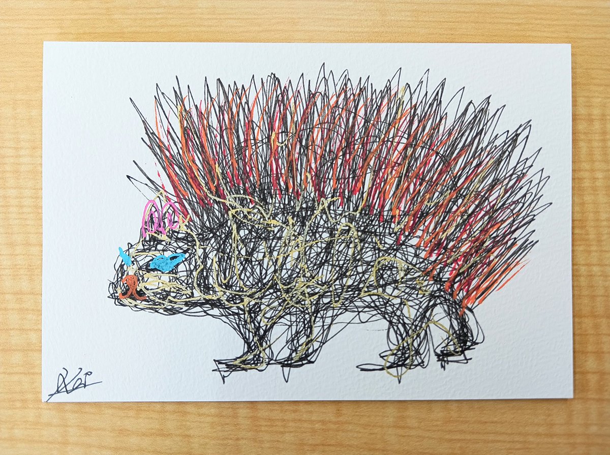 ハリネズミと蛍　原画一点物 第18回ken1絵画プレゼント企画です🎁ハリネズミ描きました☺️こちらの