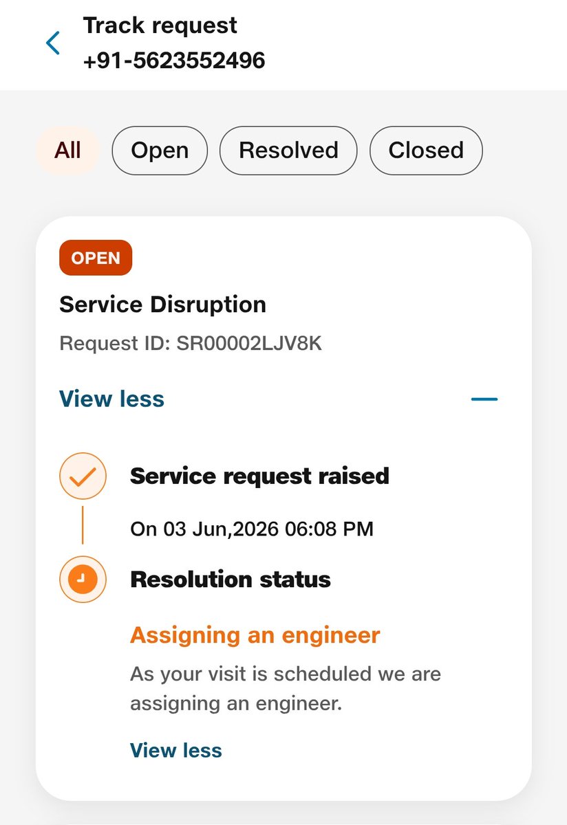 DevrajBindra3's tweet photo. @JioCare I'm not surprised at your inefficiency. Here are your details. Btw it will keep showing the same status for eternity and then cancel the request. And the best part is I have been doing this on loop for the past 6 days. Kudos to your support team! https://t.co/jsoPXoXJOi