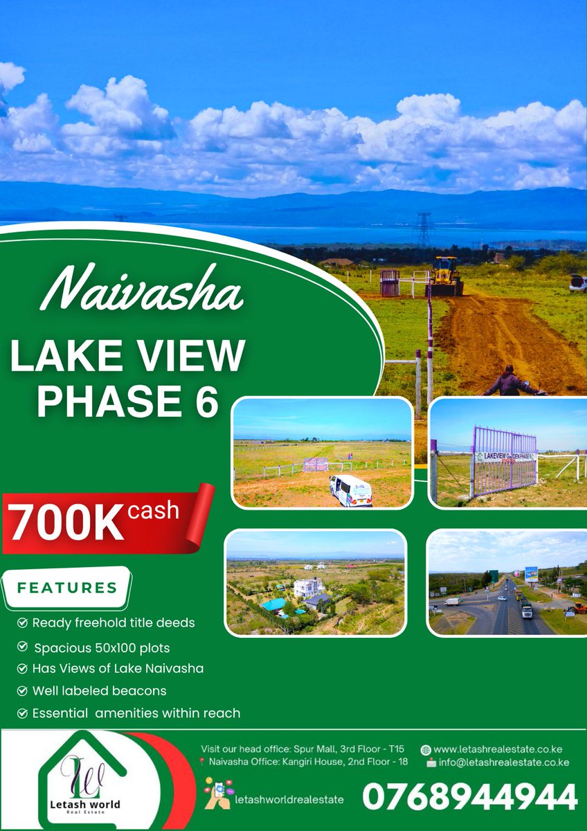 letashworld's tweet photo. One day you'll tell people how you got started in real estate.
The question is: will your story begin with,
"I bought a plot at Lake View Phase 6 for Ksh 700,000 cash." Or, "I almost bought one when it was Ksh 700,000."  Hanifa /Duale / 2nd June
#LandInvestment Uhuru Kenyatta https://t.co/TPZlOj52zK